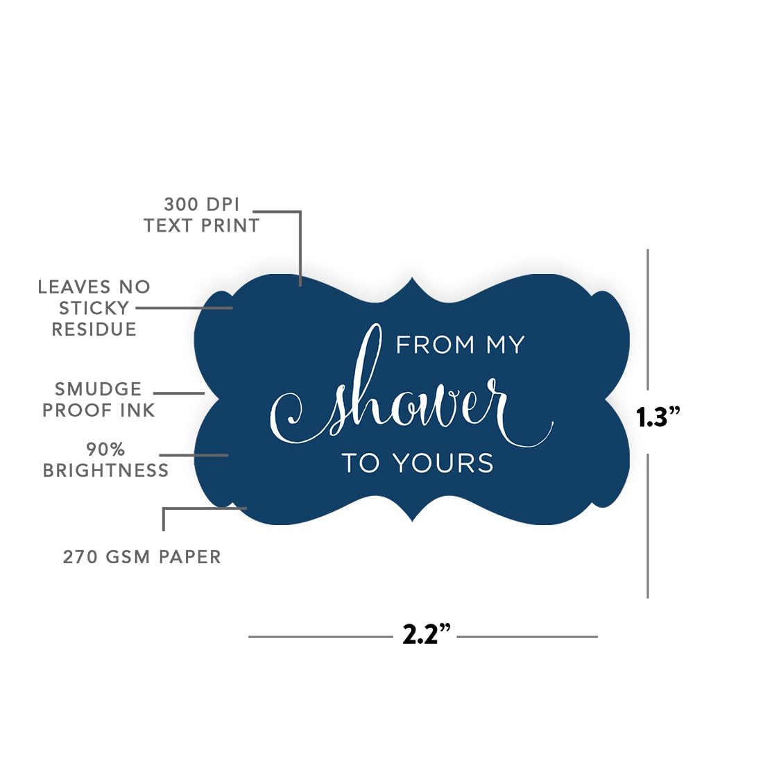 Andaz Press Baby and Bridal Wedding Shower Fancy Frame Label Stickers  from My Shower to Yours  Navy Blue  36-Pack